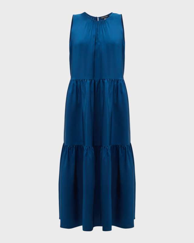 Tiered Sleeveless Washed Silk Midi Dress